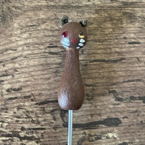 Vintage Danish MCM Teak Wood Handle Cocktail Picks Forks Set of 6 Cat Mouse Owl - Picture 7 of 8